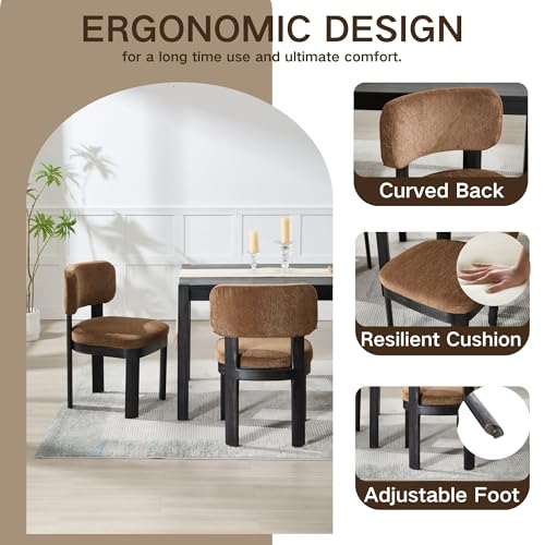 Wahson Brown Upholstered Dining Chairs Set of 2, Mid Century Modern Fabric Dining Room Chairs with Hardwood Legs and Padded Back, Farmhouse Kitchen Chair Cozy Accent Chair