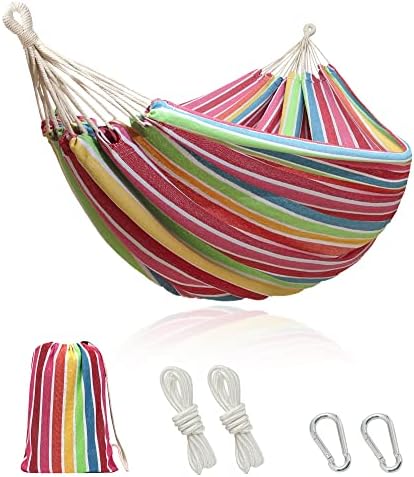 NORIDA Indoor Cotton Hammock Garden Hammocks with Tree Straps for Hanging Durable Up to 450lbs,Portable with Travel Bag, Comfortable Fabric Perfect for Camping Outdoor Porch Patio Backyard (Rainbow)