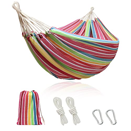 Norida Indoor Cotton Hammock Garden Hammocks With Tree Straps For Hanging Durable Up To 450Lbs,Portable With Travel Bag, Comfortable Fabric Perfect For Camping Outdoor Porch Patio Backyard (Rainbow) #TOP2