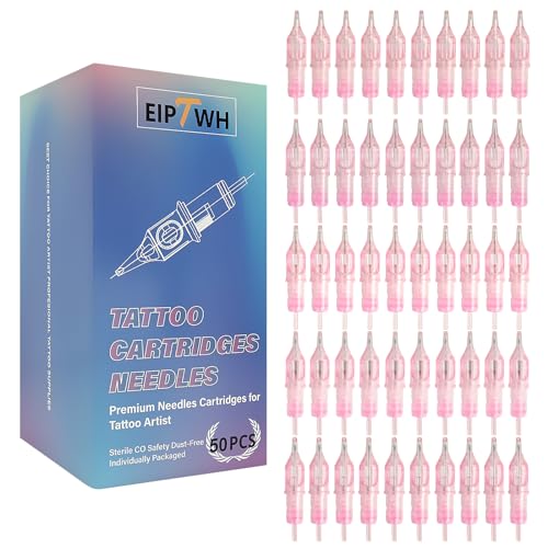 EIPTWH 50PCS Cartuchos de Agujas de Tatuaje,#12 Bugpin RL RM 10PCS Cada Uno de 3RL 5RL 7RL 9RM 15RM,Cartuchos de Agujas de Tatuaje de Tamaño Mixto Conjunto,Pro Desechables Agujas de Tatuaje