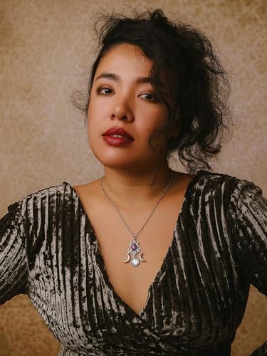 MINACHI Bohemian Ethnic Retro Style Amethyst-toned Pendant Necklace, Purple Moon and Half Moon, Long Jewelry for Women2