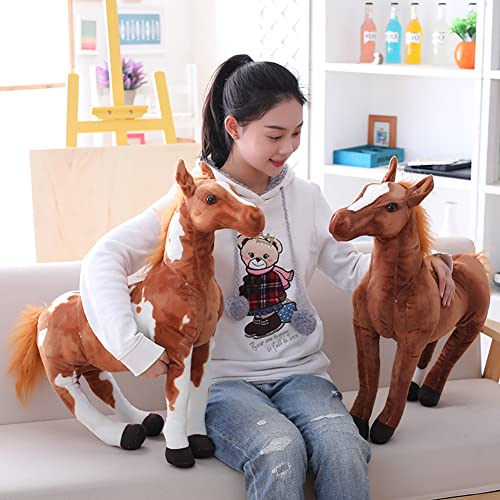 Plush Stuffed Animal Horses Doll Toys Simulation Pony Figure Doll Soft Stuffed Animal Foal Supple Ponytail Standing Horse Cute Vivid Horse Home Decor Gifts For Kids Adult Light Brown White 30Cm #TOP5