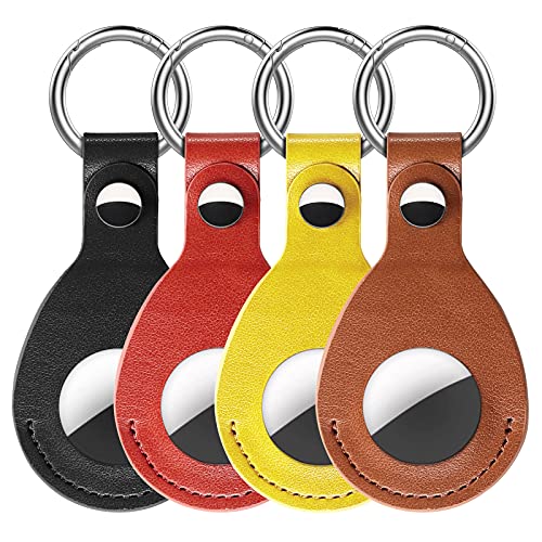 iDLEHANDS Protective Case for AirTag 2021,4 Pack Leather AirTag Keychain, Shock-Absorbing Anti-Scratch AirTag Holder for Keys, Backpacks, Liner Bags