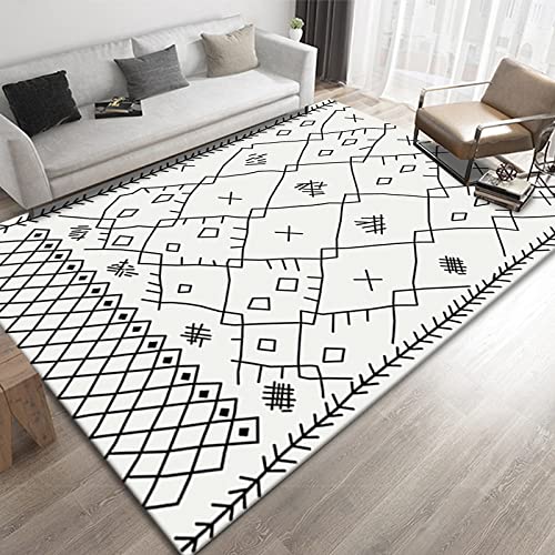 Design Moderne Rug Salon/Chambre Mat Coutures carrées Noires Blanc Laiteux antidérapant Doux Home Tapis 170 x 220 cm Cover