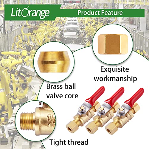 Litorange 4 Pack Lead-Free Brass Mini Ball Valve Shut Off Switch, 1/4 inch Compression by 1/4 Compression Fitting