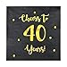 Cheers to 40 Years Cocktail Napkins | Happy 40th Birthday Decorations for Men and Women and Wedding Anniversary Party Decorations | 50-Pack 3-Ply Napkins | 5 x 5 inch folded (Black)