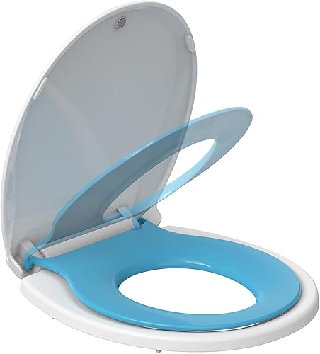 Miniatura 2 de Asiento de inodoro alargado con asiento de entrenamiento para ir al baño integrado, asiento de inodoro para niños pequeños, asiento y funda