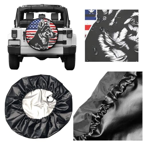 Image of German Shepherd American Flag Spare Tire Cover for Rv Trailer Camper- Waterproof Wheel Protectors Cute Wheel Cover Universal Fit for Truck SUV Travel Camping Outdoor-14 inch