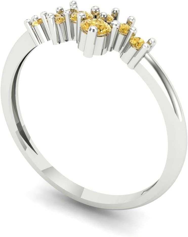 Clara Pucci 14K White Gold Wedding Band for Women | Stacking Classic Comfort Fit | Engagement Bridal Jewelry | 0.17 TCW Round Cut Natural Citrine (2.5mm)