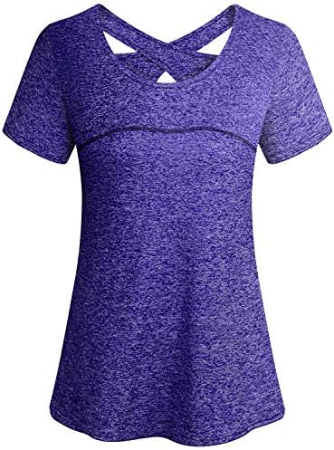 Cucuchy Womens Yoga Top Short Sleeve Crew Neck Criss Cross Back Workout Shirts