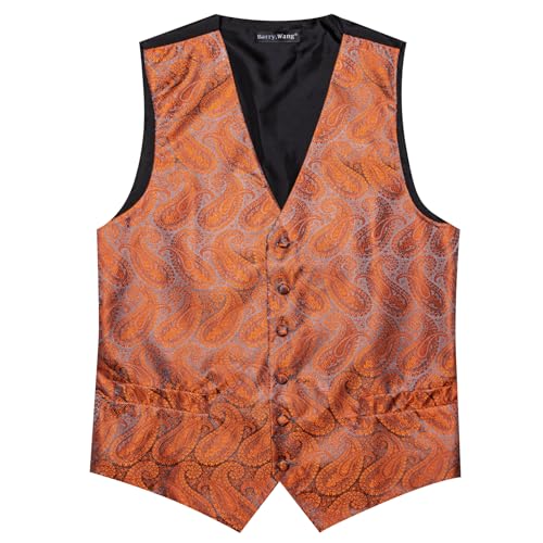 Image of Barry.Wang Men's Suit Vest Formal /Leisure Paisley Jacquard Silk Tie Pocket Square Waistcoat Set Wedding 5PCS