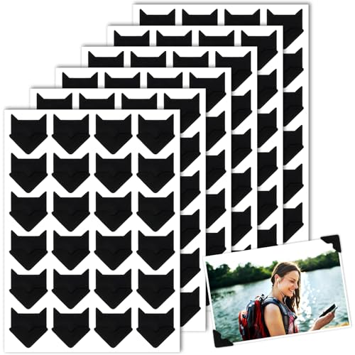 Piriuuo 144 unidades/6 hojas de pegatinas para esquinas de fotos, autoadhesivas, color negro, esquinas adhesivas para fotos, esquinas de fotos, pegatinas para esquinas de fotos, pegatinas para álbumes