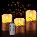 YINUO MIRROR Flameless Candles, LED Battery Operated Ivory Pillar Candles Real Wax Flickering Moving Wick Electric Candle Sets with Hemp Rope Remote and Cycling 24 Hours Timer, 4" 5" 6" Pack of 3