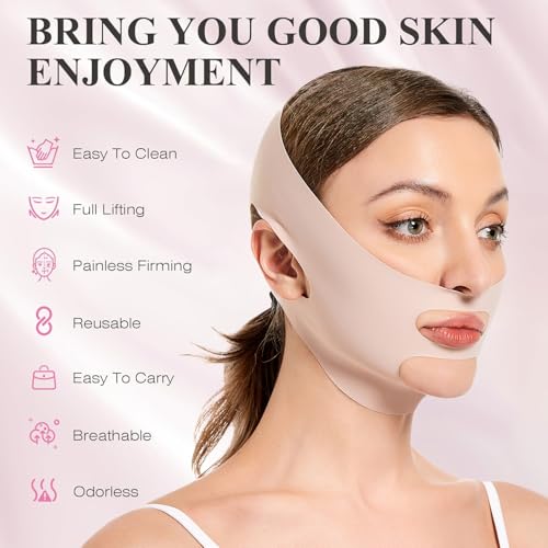 Image of V-Line Face Lifting Mask Chin up Mask for Sleeping & Jaw Shaper,Double Chin Reducer Chin Strap for Face Slimming & Sculpting,Tightening Band for Neck & Cheek (Pink)