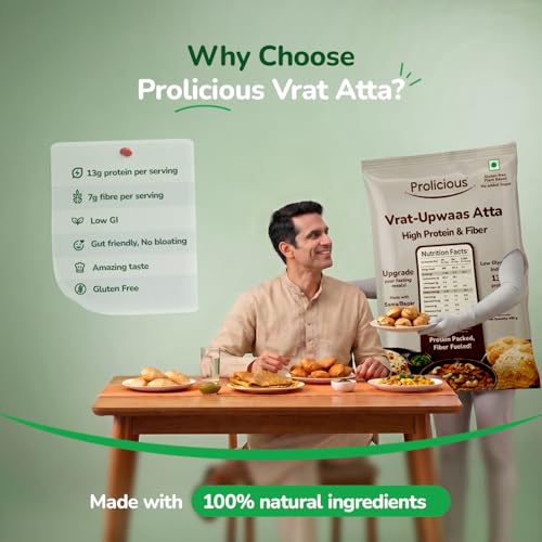 Image of Protein & Fibre Rich Atta, 97g Protein + 52g Fibre, Low GI, Gluten Free, Vegan, Little Millet & Buckwheat Flour, Suitable for Diabetes & PCOS Diet, 450g