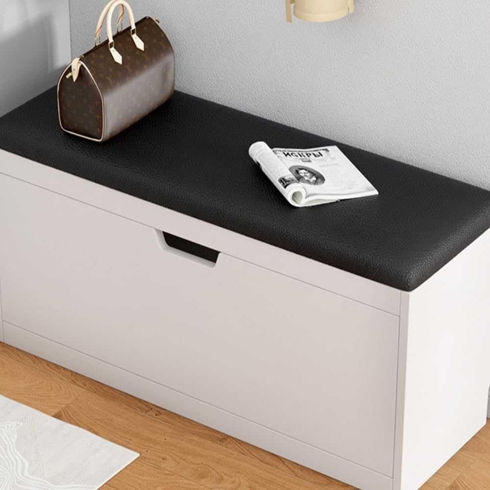 Moderno zapatero familiar con puertas, organizador de zapatos con banco de cojín para almacenamiento de zapatos (blanco, 20 pulgadas), solución elegante y que ahorra espacio para el hogar