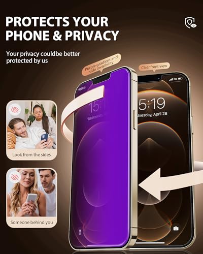 Image of PDDKISS Compatible for iPhone 12 /iPhone 12 Pro Privacy Screen Protector 6.1 Inch, Purple Gradient Colorful Anti Spy Anti Blue Light HD Screen Protector Tempered Glass Easy Installation