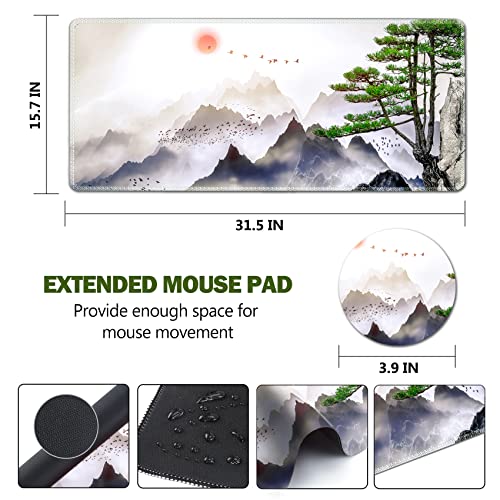 Large Gaming Mouse Pad, AIMSA Extended Mouse Pad with Stitched Edge, XL Keyboard Mouse Mat Non-Slip Rubber Base Desk Pad 31.5x15.7inch for Office Home Game Work -Pine Tree Mountains — view 6
