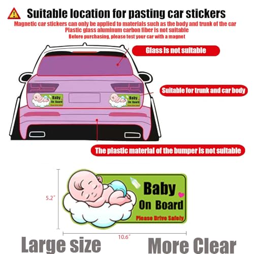 Image of Baby on Board Magnet for Car - Reflective Waterproof Magnetic Sticker Safety Sign, 10.6 inchx5.2 inch Large Size, Strong Car Magnet for Car, Baby Car Accessories, Reusable & Paint-Safe
