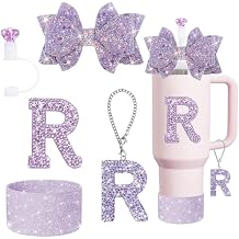 XIANGYUAN 5-Piece Stanley Cup Accessories Set - Letter Charm, Diamond & Bow Straws, Sparkly Silicone Boot for 30oz or 40oz Stanley Cups