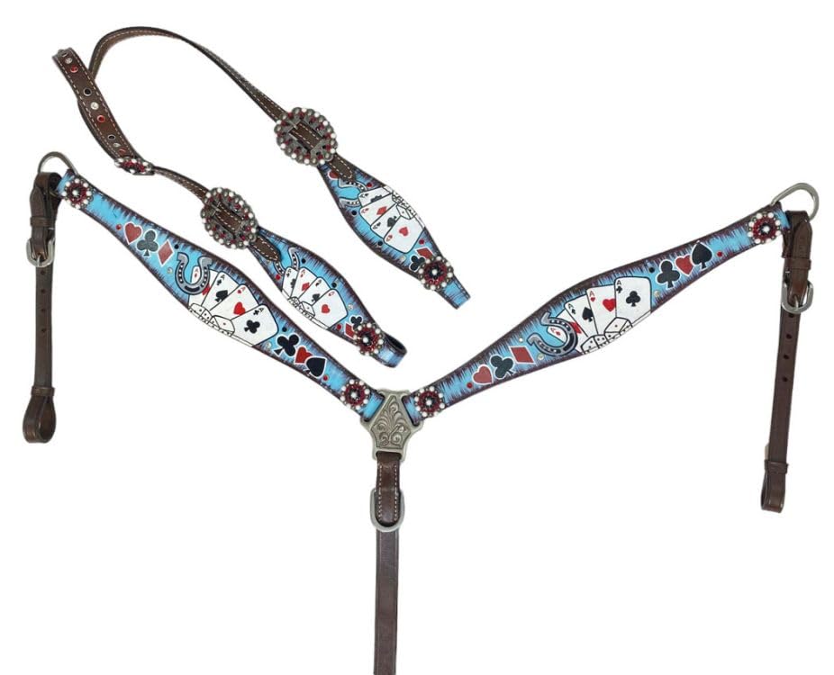 Showman Electric Aces Single Ear Leather Headstall & Breast Collar Set