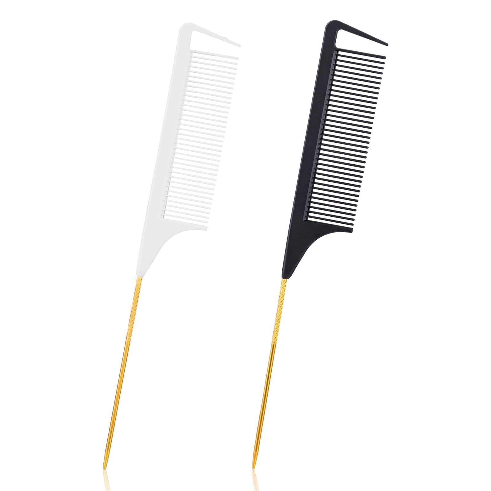 cobee Rat Tail Combs, 2Pcs Braids Parting Combs Fine Tooth Comb Rat Tail Heat Resistant Combs with Stainless Steel Pintail hair braiding tools for Women Sectioning Parting Styling