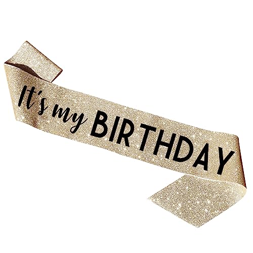 Gold Birthday Sash - "It's My Birthday" Sash - Gold Birthday Decorations for Women, Birthday Girl, Birthday Accessories - Birthday Decorations, Its My Birthday Sash for Women Girls Men Boys (Gold)