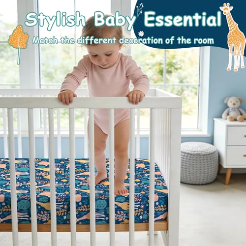 Image of JISEN Baby Crib Sheets Soft Breathable Giraffe Fitted Crib Sheets for Standard Crib and Toddler Mattress Baby Bed Sheets for Boys Girls Neutral 52x28 Inch Forest