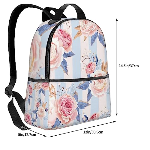 Sac à dos imprimé à rayures de fleurs avec grand volume noir - 4