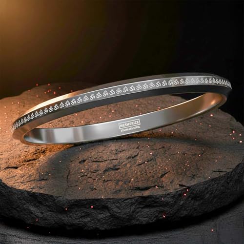 Image of Mesmerize Om MicroCarved Round Kada for Men & Boys | Premium Stainless Steel, Waterproof & Hypoallergenic | Anti-Tarnish | 6 Months Warranty