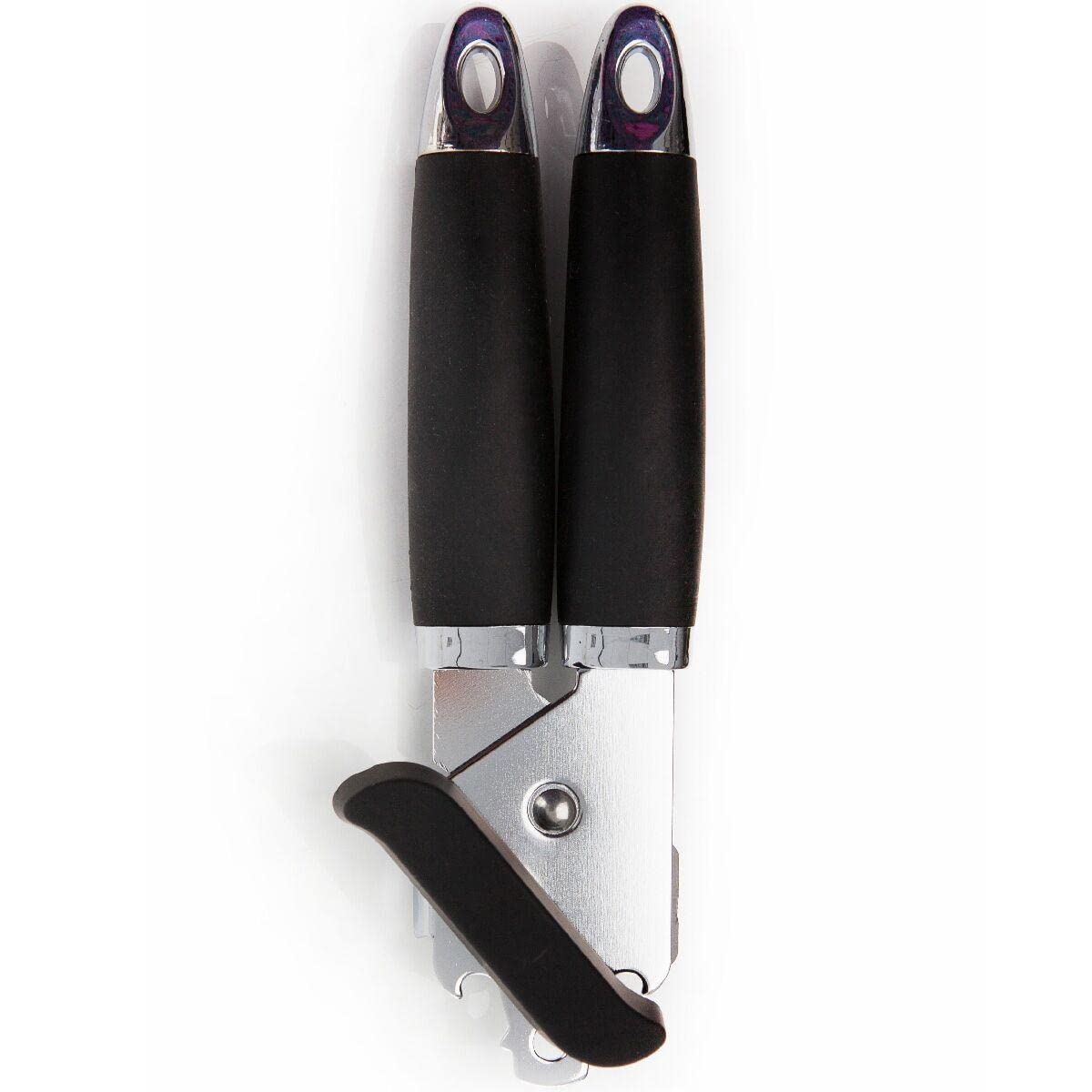 Sabichi Sicai Handheld Manual Can Jar Tin Openers with Sharp Cutting Wheel, Smooth Edge, Easy Turn Design (Black), Standard