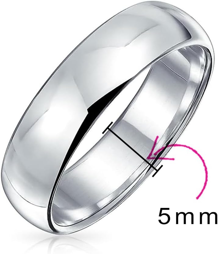 Bling Jewelry Personalized Unisex Couples .925 Sterling Silver Wedding Band Ring for Men and Women Simple Polished Minimalist Dome Design 5,6,7 MM Customizable - Image 3