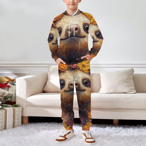 Boys Girls Clothes Hoodies Sweatshirt Pants Set 2 Pieces Fall Winter Outfits, Sloth Hippie Painting3