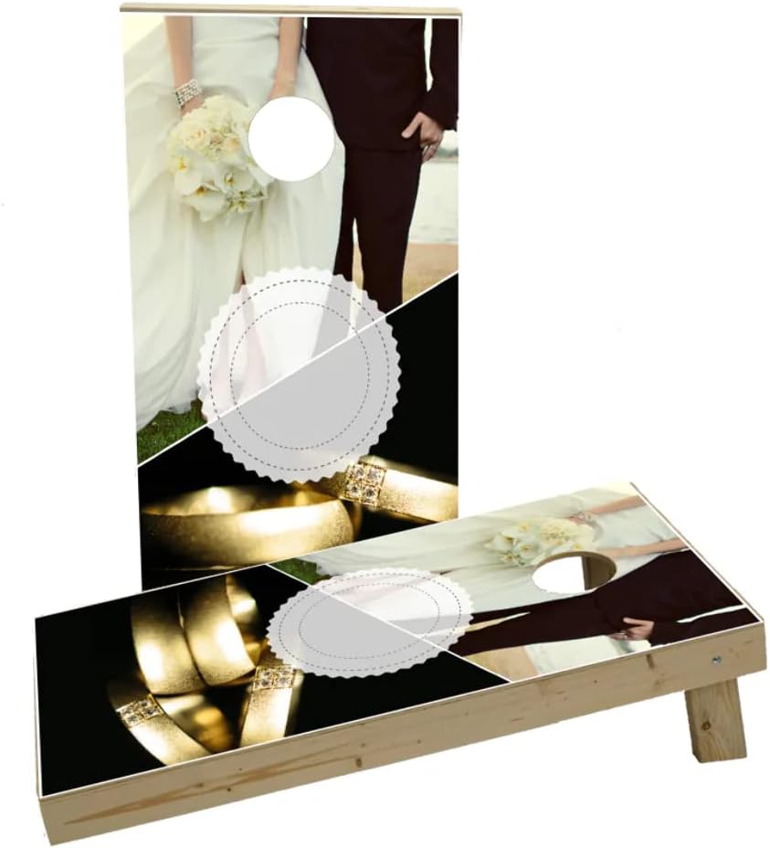 Wedding Gold Rings Custom Cornhole Board Game Set