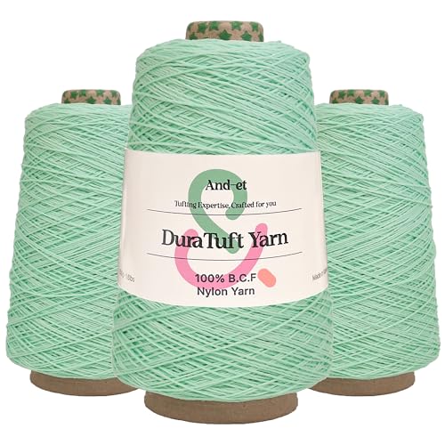 Image of And-et DuraTuft Yarn 45 Vibrant Colors Tufting Nylon Yarn Pack - Ideal for Crochet, Craft Projects -100% B.C.F. - 3 Cones x 1.66lbs (640yards) -Perfect for Rug Weaving and Knitting (34 Mint)
