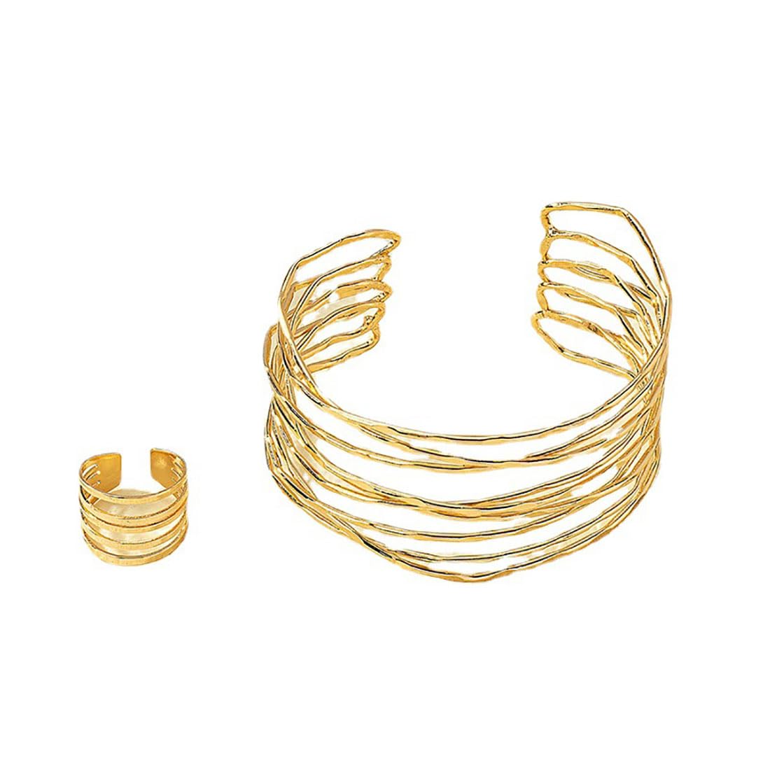 Cubahop Juego de pulseras y anillos de metal vintage en capas para mujer, Metal