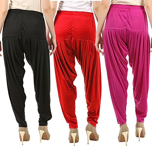 Image of Buy That Trendz Combo Offer (Pack of 3) Cotton Viscose Lycra Dhoti Patiyala Salwar Harem Bottoms Pants for Womens (White, Maroon, Black)