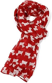 LilyRosa® Grey Dog Scarf, Scottie Westie Highland White Dogs Print Navy Blue Red Purple Scarf Wrap Shawl