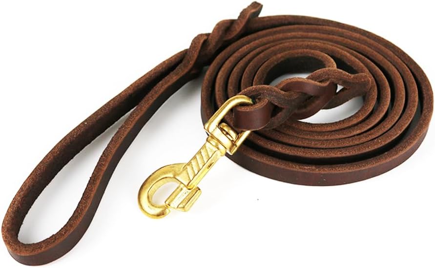 HUIXINMAO 2 Foot Braided Leather Leash 2 Foot Dog Leashes with Handle for Large Dogs