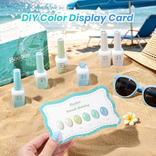 Image of Beetles Summer Voyage Jelly Gel Nail Polish Set - 9ML 6 Colors Seasalt Holiday Summer Sheer Gel Nail Polish Kit Milky White MInt Green Blue Soak Off UV Salon DIY at Home Manicure Gift for Women