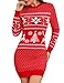 Irevial Strickkleid Damen Rundhals Weihnachtskleid Pullikleid Langer Pulloverkleid Frauen Kleider Pullover Rippstrick Wickelkleid Schneeflocken Muster Bequem Für Winter Freizeit Party Rot S
