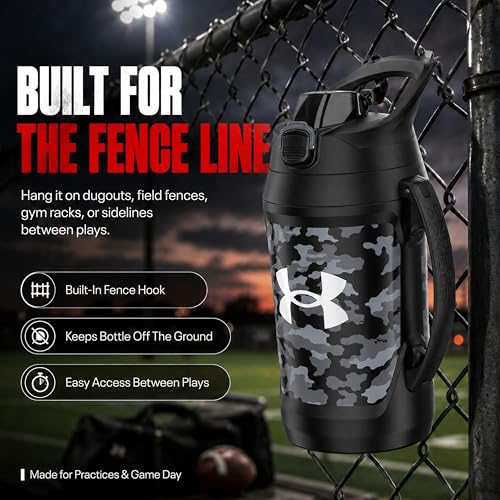 Image of Under Armour Insulated Water Bottle with Handle & Fence Hook, Half Gallon Sports Water Jug, Leak-Resistant & BPA-Free for Baseball, Football & Gym - Black Woodland, 64oz
