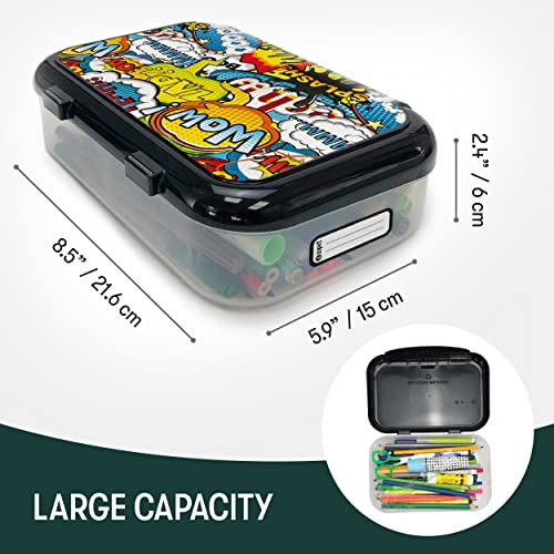 Image of ZIPIT Recycled Plastic Pencil Box for Kids, Large Capacity Pencil Case for School, Durable Stationery Organizer Box, Cartoon