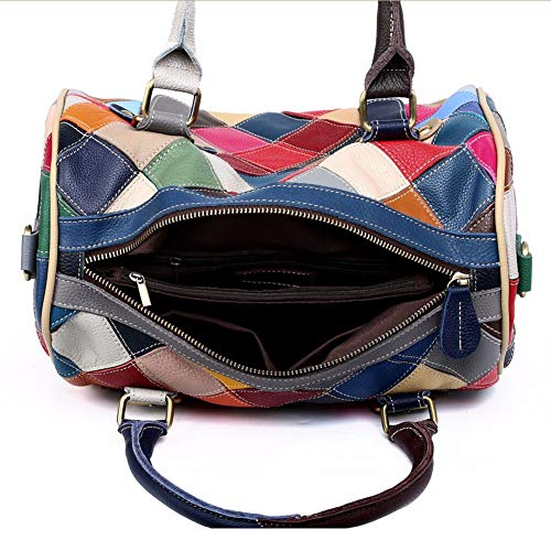 Women Multicolor Boston Tote Bag Genuine Leather Colorful Handbag Purse Hobo bag3