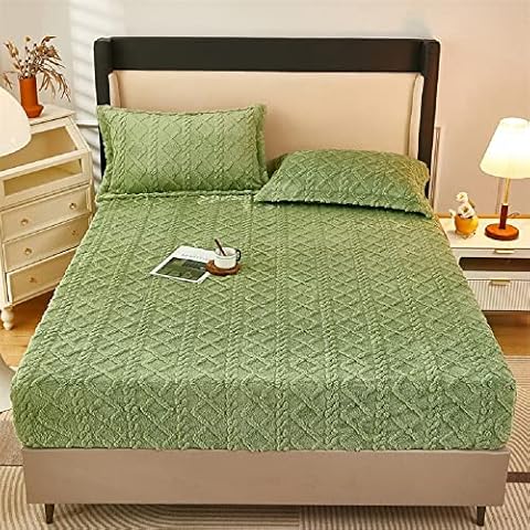 Lanqinglv Fleece Plüsch Spannbettlaken 90x200cm Grün Kuschelige Flauschig Cashmere-Touch Winter Warm Bettlaken Spannbetttuch Cover