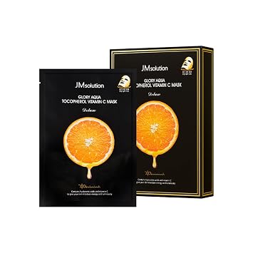 JMsolution Glory Aqua Tocopherol Vitamin C Mask 10 Sheets | Brightening & Antioxidant Korean Sheet Mask with Vitamin E & Hyaluronic Acid | Skin Vitality & Glow for All Skin Types | K-Beauty