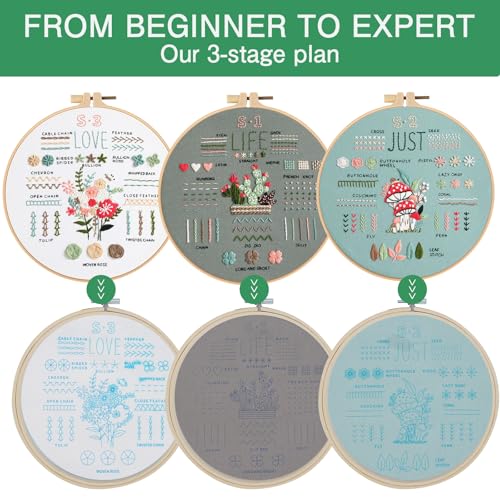 Image of RUIJINGCC 3 Packs Embroidery Kits for Beginners,Cross Stitch Kits for Adults and Beginners,Easy to Learn 36 Different Stitches,Very Meaningful Gift for Kids