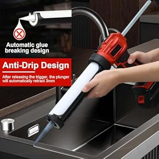 Polegas Electric Caulking Gun, 21V Cordless Caulk Gun, Sealant Gun with 2 x 2000mAH Battery and Charger, 4 Adjustable Speeds, LED Light, Silicone Gun for Filling, Sealing