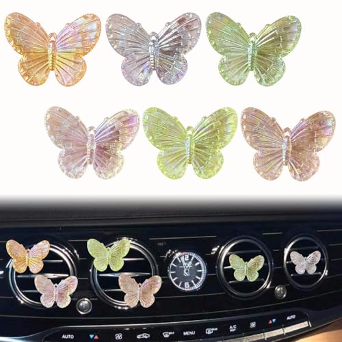 Image of 6 Pcs Butterfly Car Vent Clips, Cute Butterflies Cars Air Conditioning Clip Decorations, Charm Automotive Interior Decor for Women Men Accessories, Automotive Air Fresheners（2 Card Slots and 4 Clips）