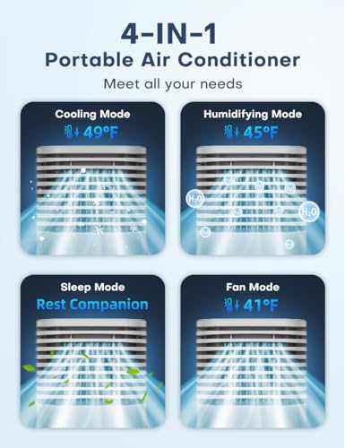 Image of 4-IN-1 Portable Air Conditioners, Evaporative Air Cooler w /4 Modes & 3 Speeds, 15H Timer for Smart Auto-off, 2-Gal Tank for 20H Cooling,17FT Remote,No Hose Needed - Grey